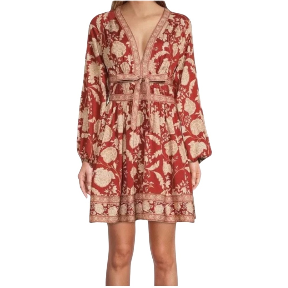 Antonio Melani Normajean Floral Print V-Neck Long Sleeve Tie Waist Dress Size 10